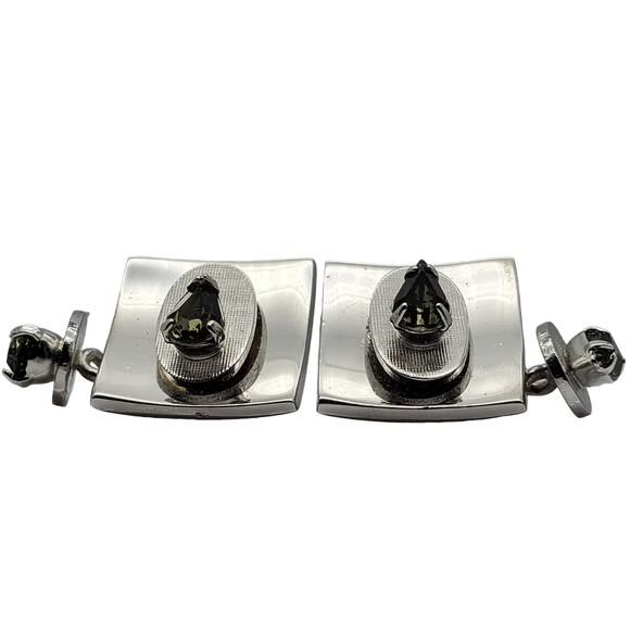 Smoke Faceted Glass Cufflinks Silver Tone Teardrop Crystal Double Links MCM - Picture 4 of 12